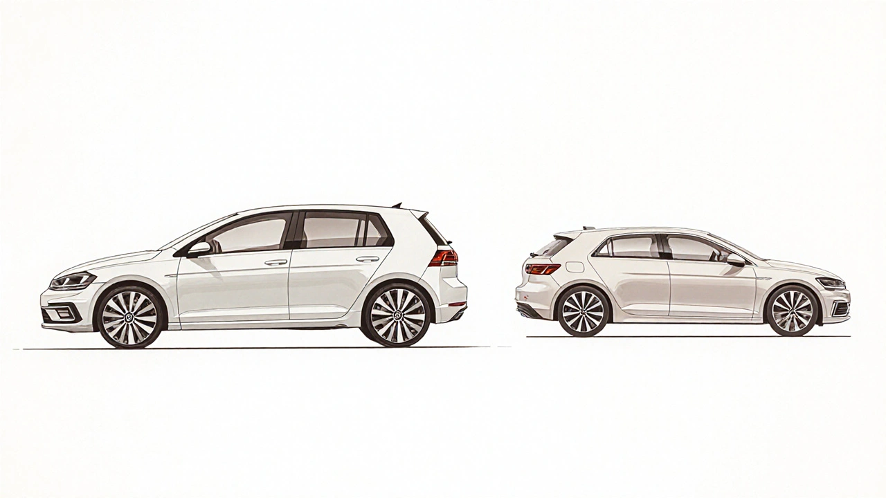 Srovnání tří typů aut: Sportback, hatchback a kupé s výraznými rozdíly v tvaru karosérie.